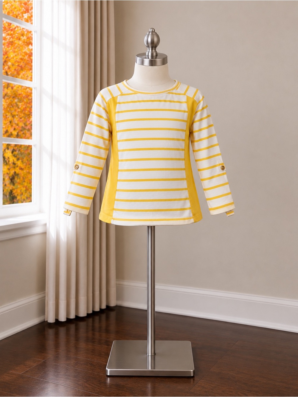 GAP Yellow and White Striped Long-Sleeve Top